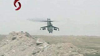 Syria Russian Mi-24 helicopters flying at low altitude
