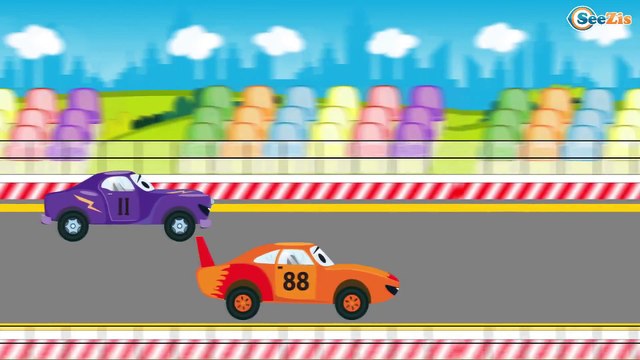 Cars & Trucks Cartoons - The Police Car & Racing Cars with Fire Trucks - Emergency Vehicles