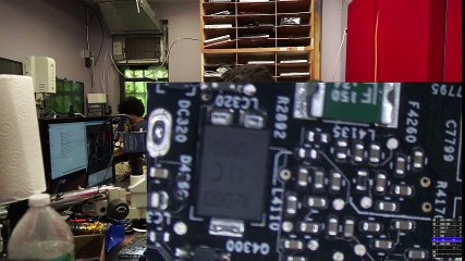 Sunny visits while fixing a board.