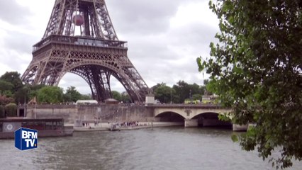 Loi Travail: une banderole de la CGT accrochée sur la tour Eiffel
