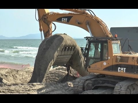 Castel Volturno (CE) - Rimossa la balena morta sul litorale, fatale una ferita alla coda (05.07.16)