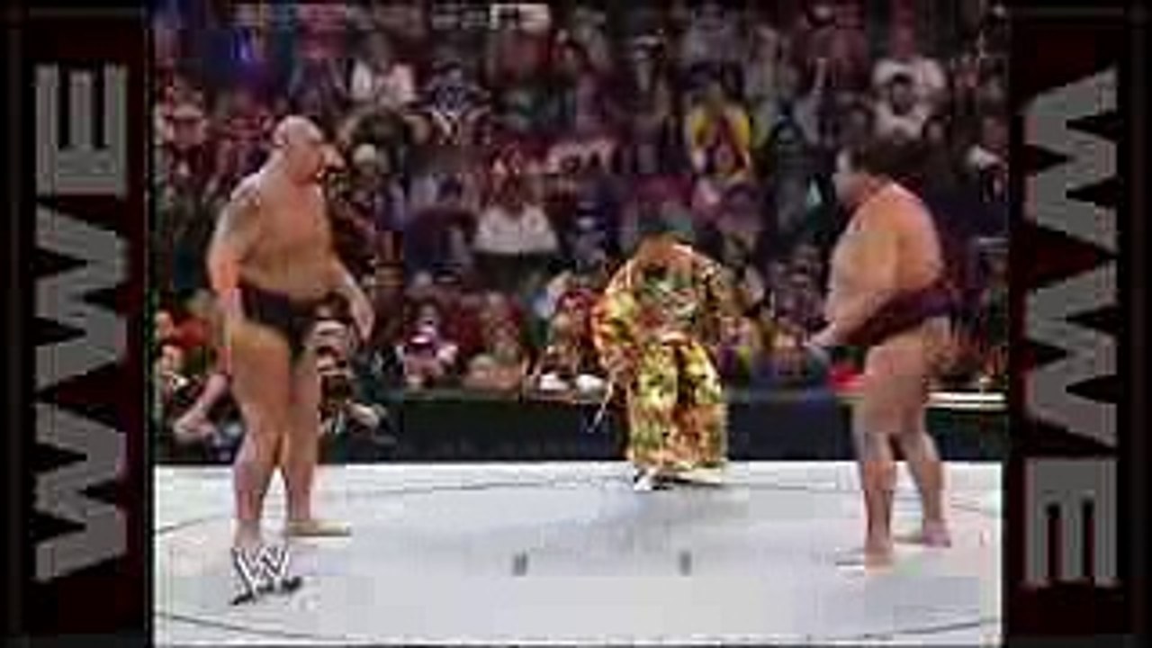 Big Show attempts to overpower sumo champion Akebono at