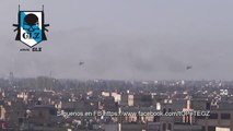 Siria - Homs - 4 Helicópteros Rusos Mi-24 aterrorizan a los terroristas a bombazos - 17 Octubre 2015