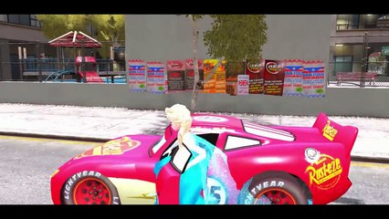 Spiderman & Frozen Elsa vs Rainbow Multi Colored McQueen Cars w- Children Nursery Rhyme with Action_14