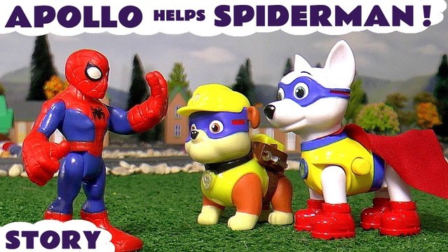 APOLLO HELPS SPIDERMAN - Join Spider-man as he recieves help from Apollo from Paw Patrol to help battle Venom, Featuring Rubble, Henry from Thomas and Friends and many more family fun toys