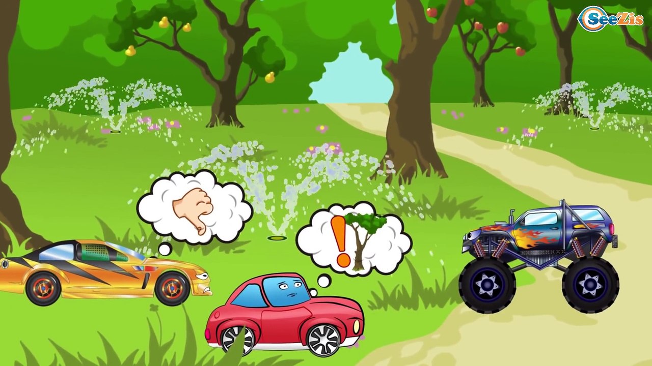 The Racing Car and little red Car. Truck and Monster Truck Racing - Cars cartoon for children