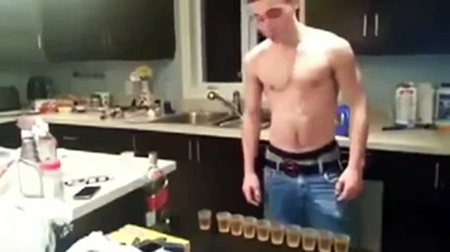 Guy drinks 10 shots of alcohol in 30 seconds