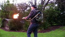 Confused Dad uses flame thrower to play Pokemon Go