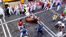 Bulls clash at San Fermin running in Pamplona