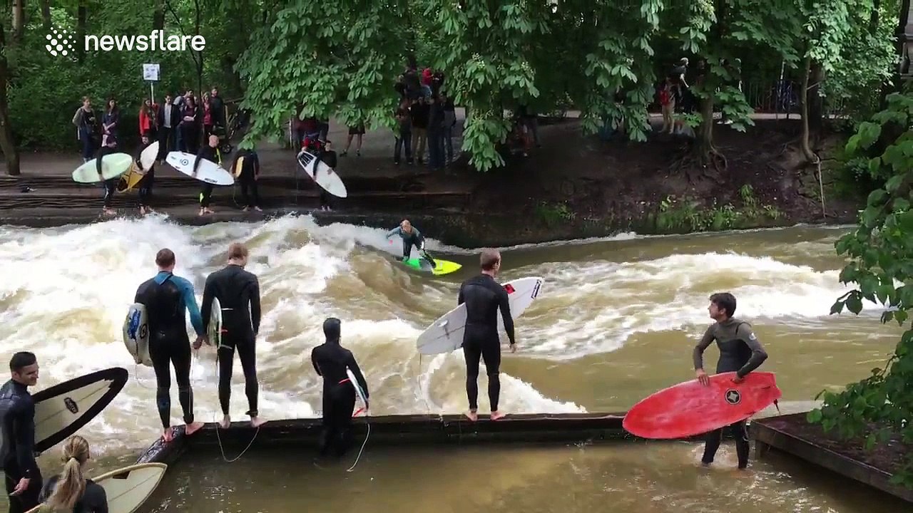 River-surfing on Munich's Eisbach river