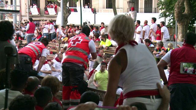 Nerves are high at running of the bulls in Pamplona, Spain