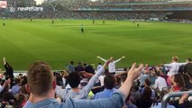 Cricket fans at The Oval have a go at the Icelandic Viking Clap