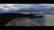 Sunset over Tantallon Castle, Sea cliff Beach, East Lothian, Scotland from Phantom Drone.