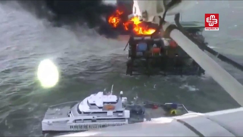Поджог каспийского моря что это. Пожар в море. Пожар на платформе Гюнешли. Пожар паром море огонь. 505 Поджог Каспийского моря.