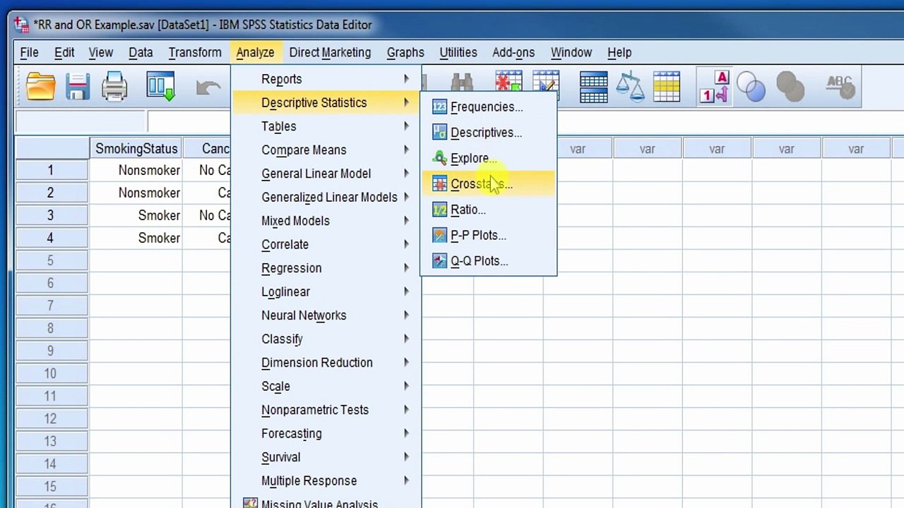 SPSS Video #10 - Obtaining Odds Ratio & Relative Risk In SPSS
