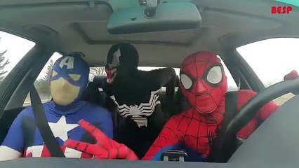 Spiderman, Captain America & Venom   Superheroes Dancing in a Car