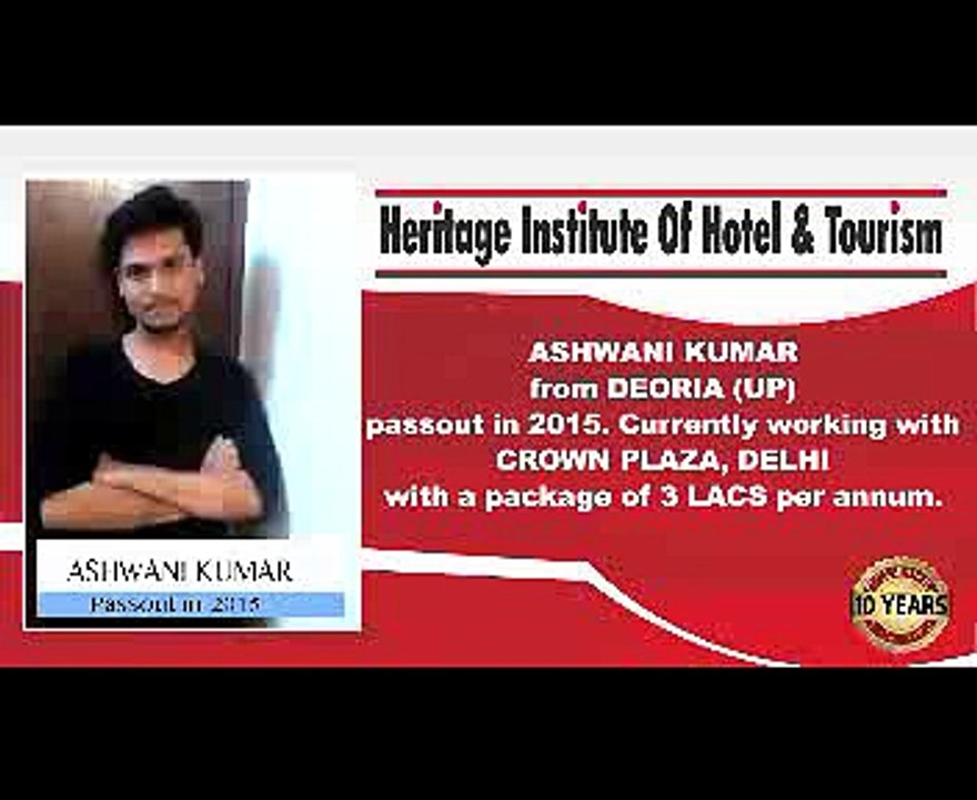 Student Ashwani Kumar - Heritage Institute of Hotel and Tourism Management Agra, India