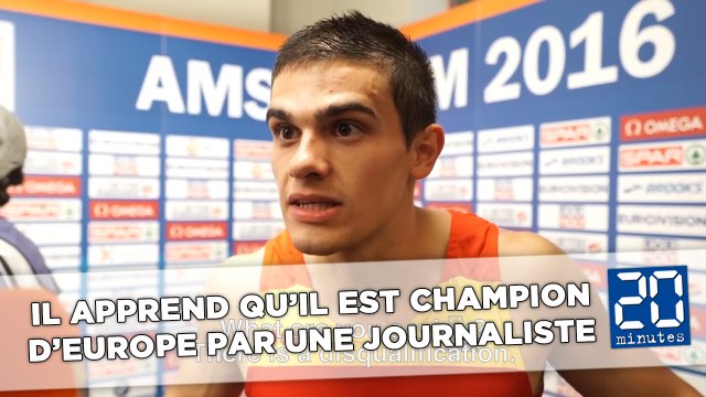 Quand l'Espagnol Hortelano apprend qu'il est champion d'Europe en zone-mixte, il devient dingue