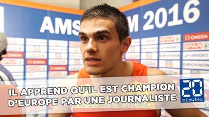 Quand l'Espagnol Hortelano apprend qu'il est champion d'Europe en zone-mixte, il devient dingue