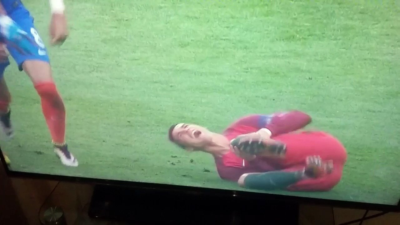 Ronaldo moth face crying with a moth drinking his tears Euro 2016 final