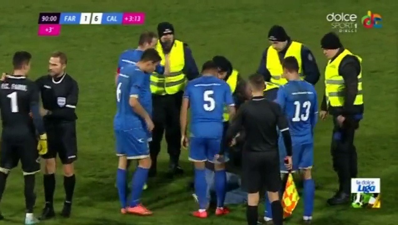 Goalkeeper fighting with a fan during a football game in Romania