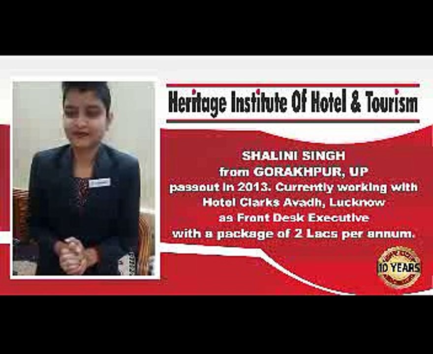 Student Shalini Singh - Heritage Institute of Hotel Management and Tourism in India