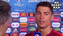 A visibly exhausted & emotionally relieved Cristiano Ronaldo talks to the media after winning the Euro 2016