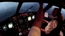 Airplaine landing by Rain (Cockpit view)