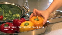 STUFFED PEPPERS AND STEAMED VEGETABLES IN OVEN TOP ROASTER