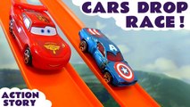 CARS DROP RACE --- Join Disney Cars Toys and Iron Man and Captain America from the Avengers in this race set unboxing review toy story, Featuring Paw Patrol, Peppa Pig, TMNT, Batman, and many more family fun toys