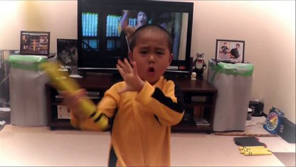 My son(5year old) acting Bruce Lee's nunchaku scene\mmm