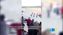 Momento exacto del accidente en una carrera de caballos