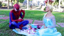 Spiderman and friends Spider-Man vs. Batman vs Joker vs. Elsa with funny black spider in real life
