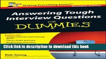 Download Answering Tough Interview Questions for Dummies E-Book Free