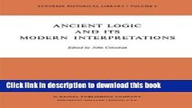 Read Ancient Logic and Its Modern Interpretations: Proceedings of the Buffalo Symposium on