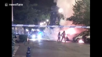 Car fire and small explosion in Saint-Gilles, Brussels