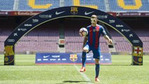Lucas Digne in a FC Barcelona shirt at Camp Nou
