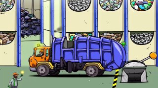 Cartoon Game Receycling Truck With Automatic Arm Work on The Street - Apps for Toddlers and Children