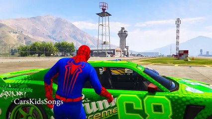 Color Race Cars Party with Spiderman in Cartoon for Kids and Nursery Rhymes Songs
