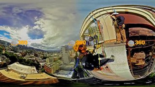 Rappel down 24 floors 360 Video