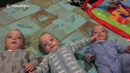 Triplets react hilariously to 'Daddy Monster'