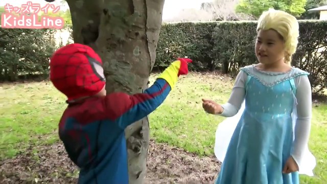 Spiderman VS Frozen Elsa Hide and Seek スパイダーマン VS アナと雪の女王 エルサ かくれんぼ spiderman kids