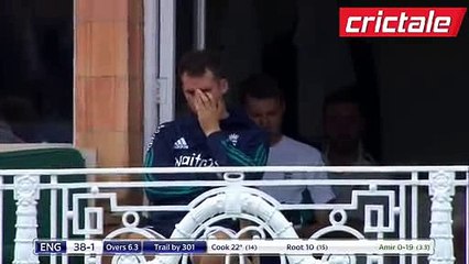 Hafeez Drops easy Catch of Cook on Amir's Bowling