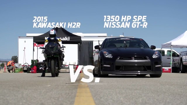 Kawasaki H2R vs 1350hp Nissan GTR - 1-2 Mile Airstrip Race 3