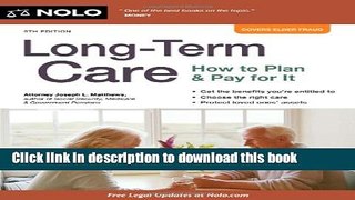 Read Long-Term Care: How to Plan   Pay for It  Ebook Free