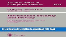Download Information Security and Privacy: 5th Australasian Conference, ACISP 2000, Brisbane,