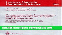 Read Programming Languages: Implementations, Logics and Programs: 7th International Symposium,