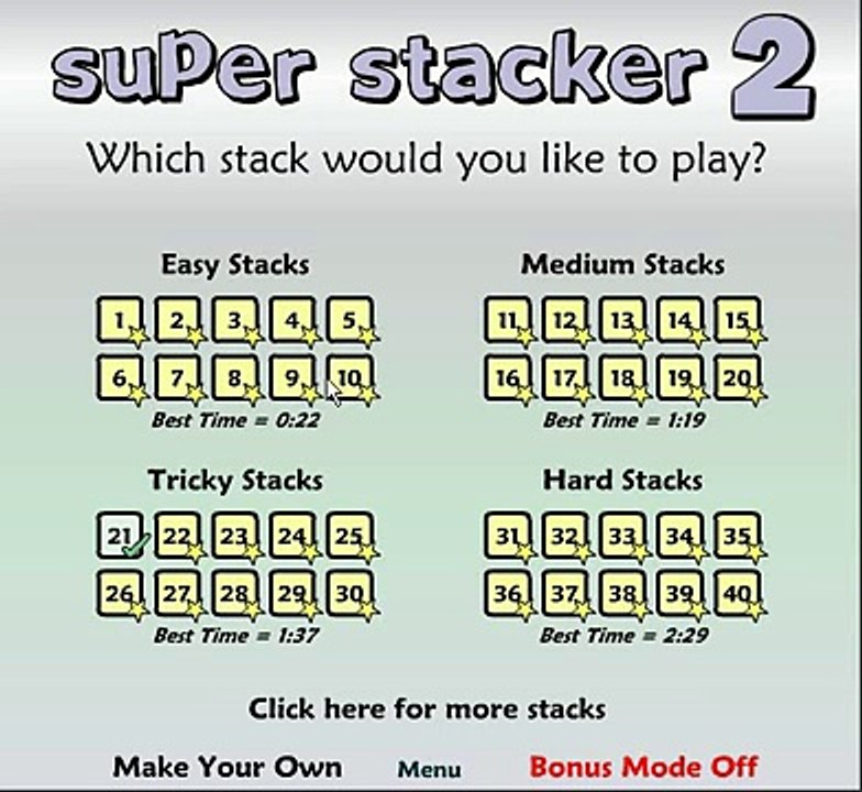 Super Stacker 2 Easy Speedrun - 22 seconds