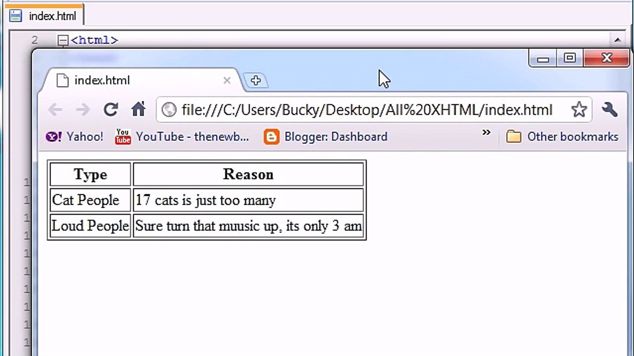 XHTML and CSS Tutorial - 14 - Table width, cellpadding, and cellspacing