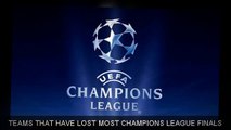 TEAMS THAT HAVE LOST MOST CHAMPIONS LEAGUE FINALS